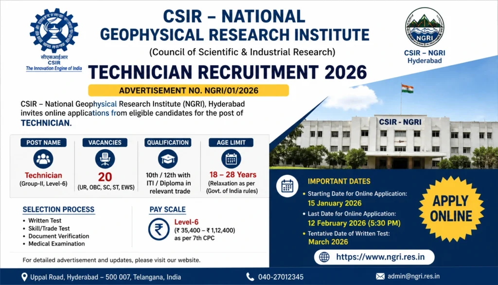 CSIR NGRI Technician Recruitment 2026