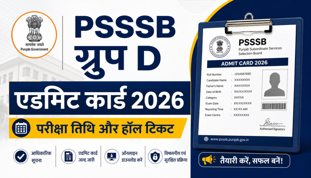 PSSSB ग्रुप D एडमिट कार्ड 2026: परीक्षा तिथि और हॉल टिकट