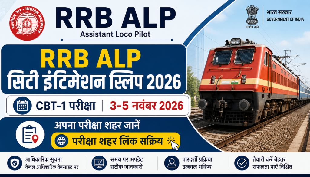 RRB ALP सिटी इंटिमेशन स्लिप 2026: CBT-1 3-5 नवंबर को, परीक्षा शहर लिंक