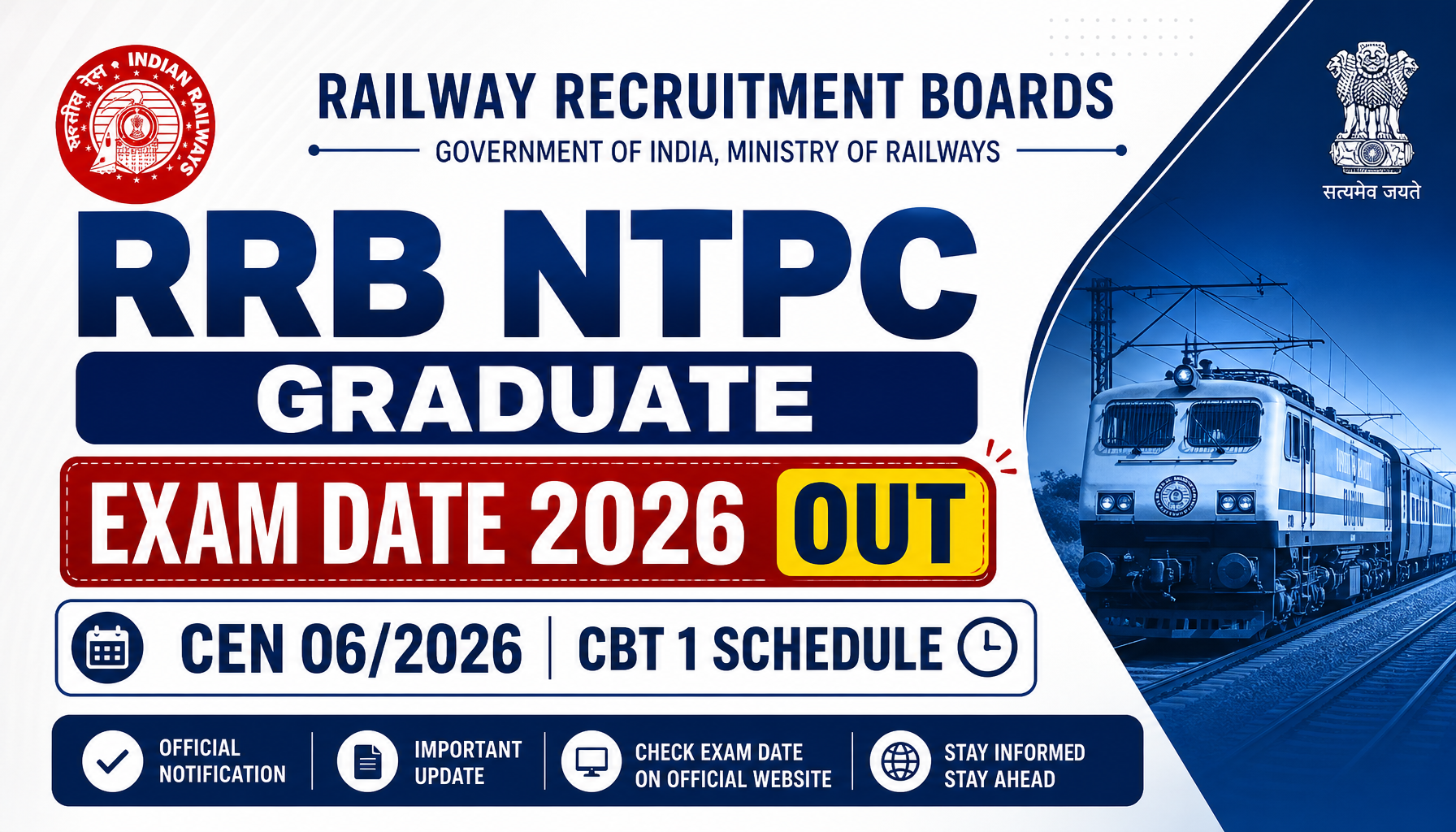 RRB NTPC Graduate Exam Date 2026 OUT: CEN 06/2026 CBT 1 Schedule