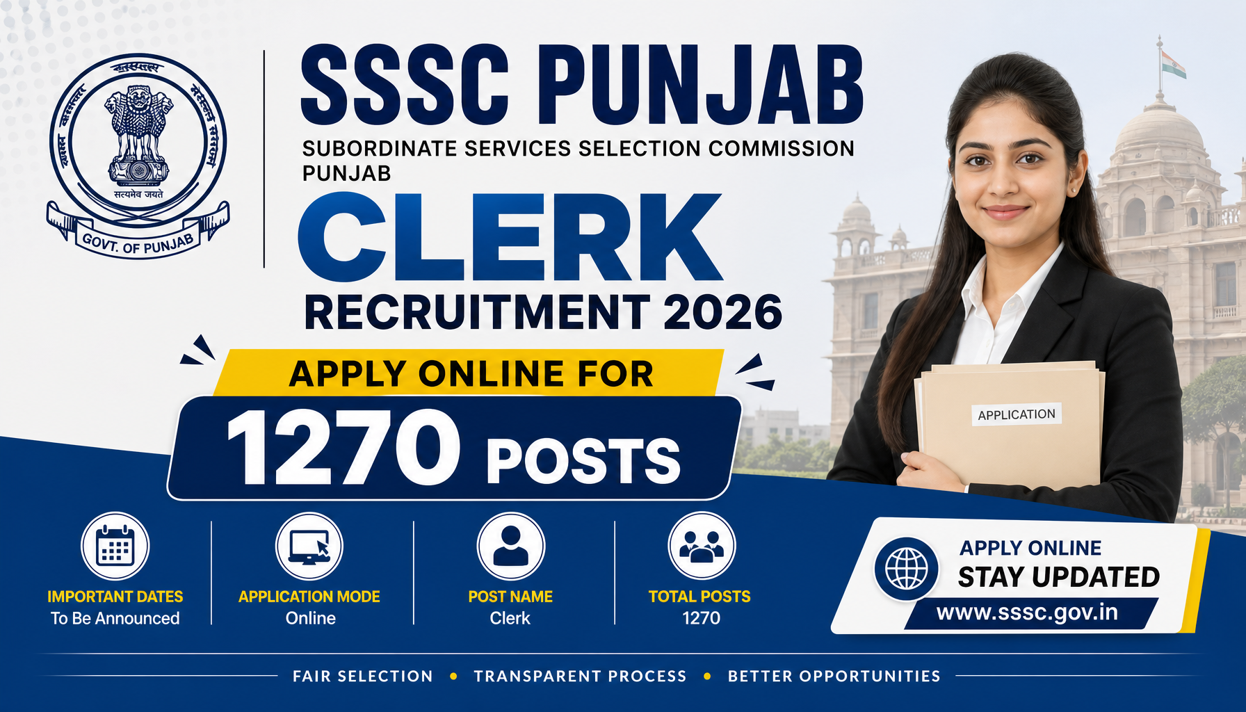 SSSC Punjab Clerk Recruitment 2026: Apply Online for 1270 Posts